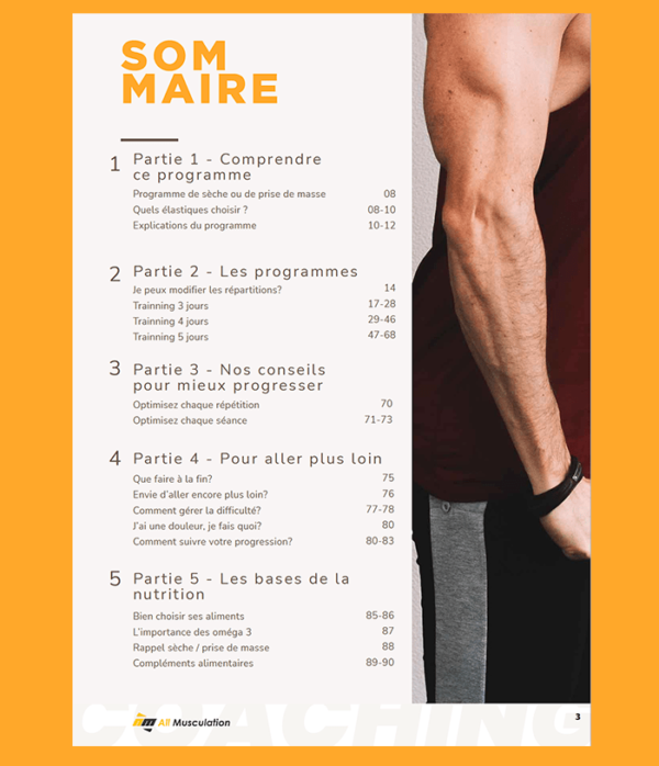 Sommaire eBook programme musculation aux élastiques