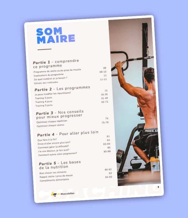 Sommaire eBook programme musculation avec matériel